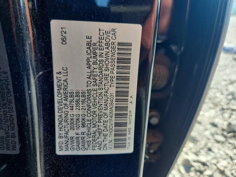 Продаж на аукціоні авто 2021 Honda Accord, vin: 1HGCV1F40MA084031, номер лоту: 70059666