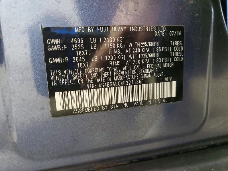 Aukcja sprzedaży 2015 Subaru Outback, vin: 4S4BSALC4F3211865, numer aukcji: 70022226