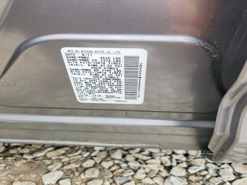 68913736 :رقم المزاد ، JN8AS5MV4BW687134 vin ، 2011 Nissan Rogue مزاد بيع