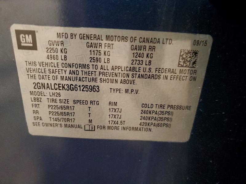 Aukcja sprzedaży 2016 Chevrolet Equinox, vin: 2GNALCEK3G6125963, numer aukcji: 71293286