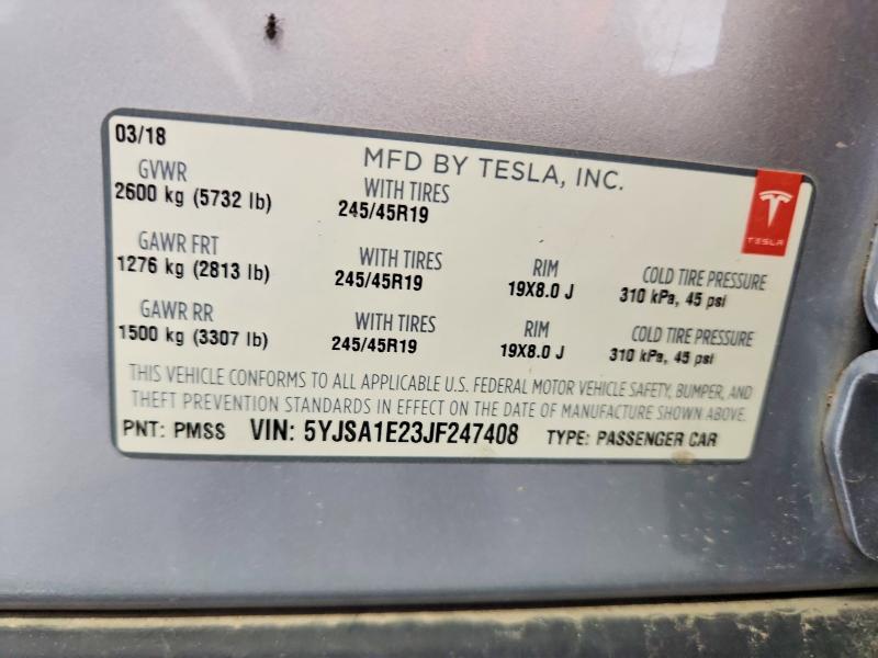 Продаж на аукціоні авто 2018 Tesla Model S, vin: 5YJSA1E23JF247408, номер лоту: 68675426
