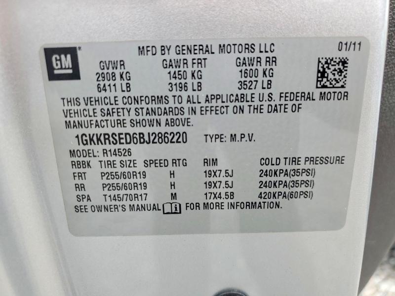 71223486 :رقم المزاد ، 1GKKRSED6BJ286220 vin ، 2011 Gmc Acadia مزاد بيع