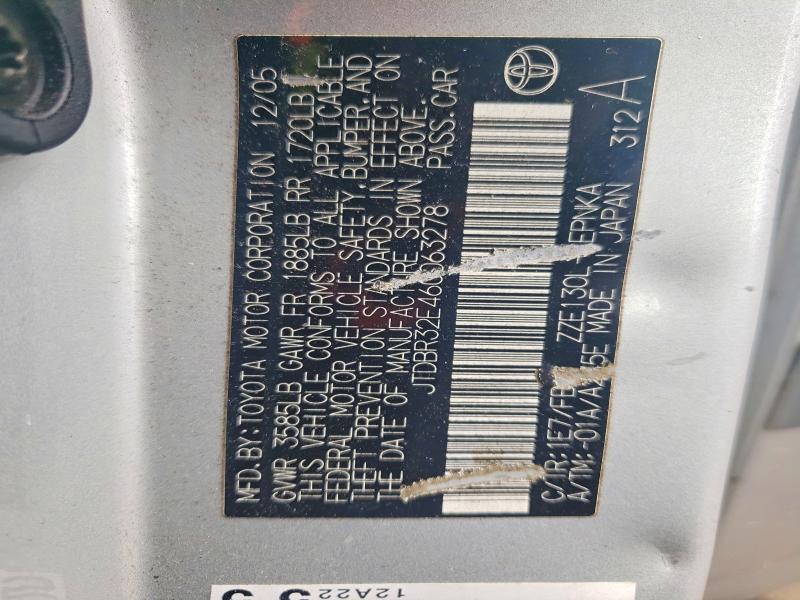 Продаж на аукціоні авто 2006 Toyota Corolla, vin: JTDBR32E460063278, номер лоту: 69096646