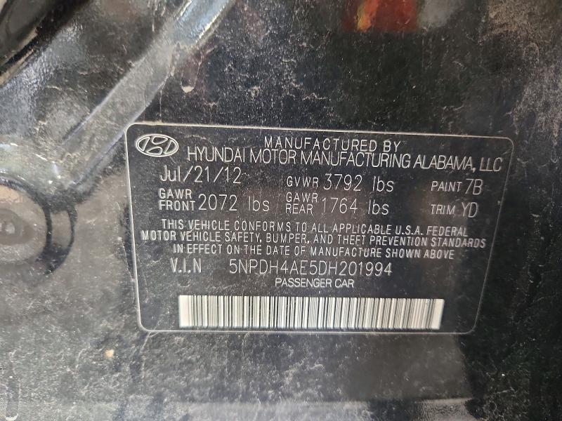 68363306 :رقم المزاد ، 5NPDH4AE5DH201994 vin ، 2013 Hyundai Elantra مزاد بيع
