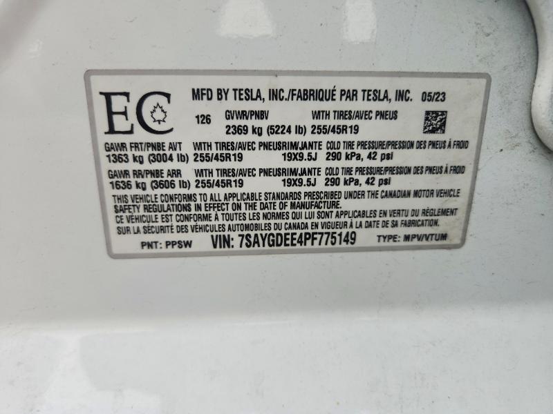 Продажа на аукционе авто 2023 Tesla Model Y, vin: 7SAYGDEE4PF775149, номер лота: 67720636