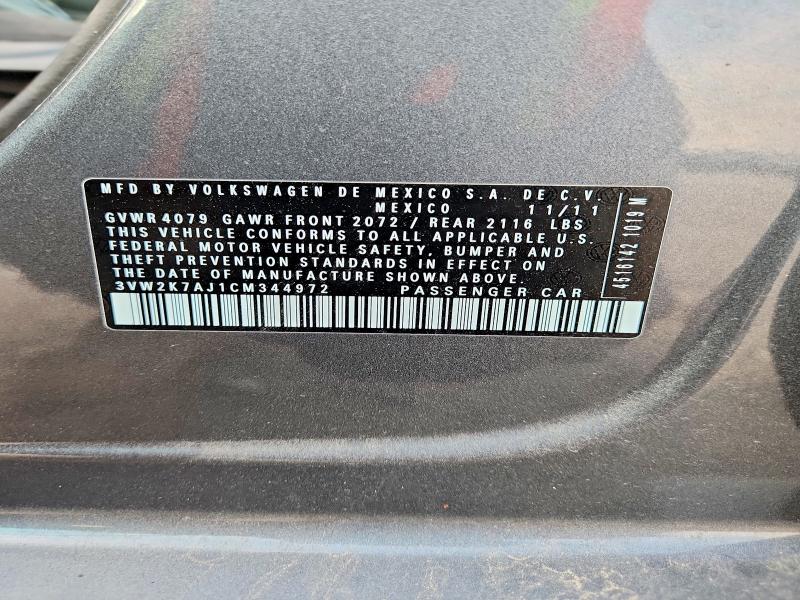 2012 Volkswagen Jetta მანქანა იყიდება აუქციონზე, vin: 3VW2K7AJ1CM344972, აუქციონის ნომერი: 70358196