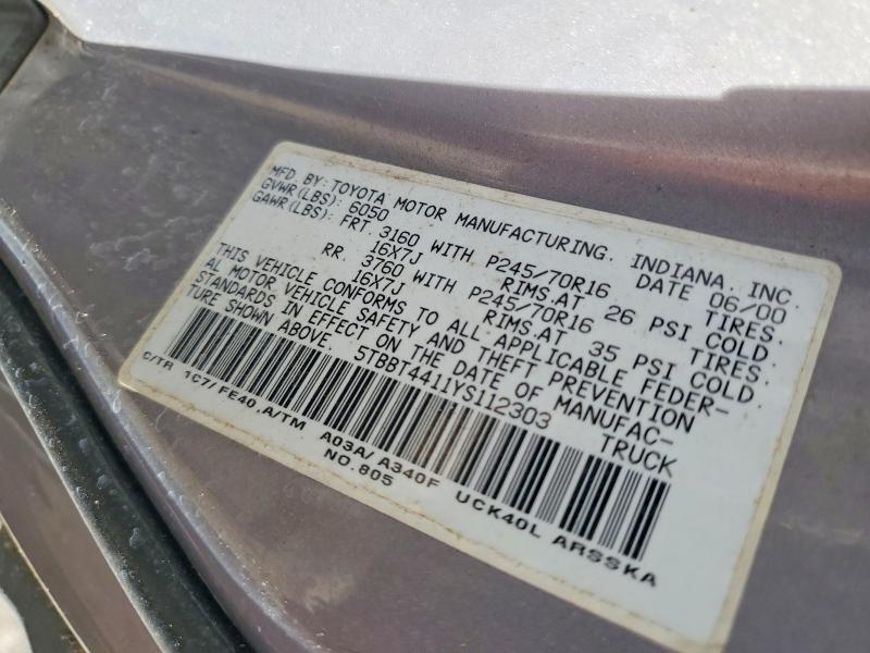 Продаж на аукціоні авто 2000 Toyota Tundra, vin: 5TBBT4411YS112303, номер лоту: 68335666