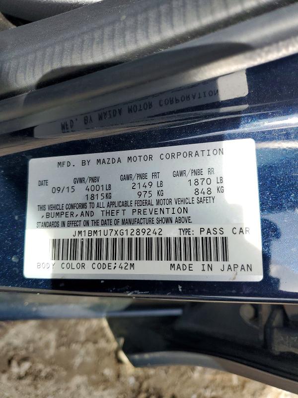 67176536 :رقم المزاد ، JM1BM1U7XG1289242 vin ، 2016 Mazda 3 مزاد بيع