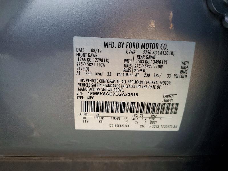 Aukcja sprzedaży 2020 Ford Explorer, vin: 1FM5K8GC7LGA33518, numer aukcji: 67505456