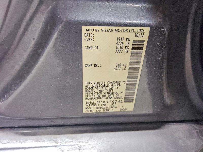 2018 Nissan Altima მანქანა იყიდება აუქციონზე, vin: 1N4AL3AP2JC139741, აუქციონის ნომერი: 67000966