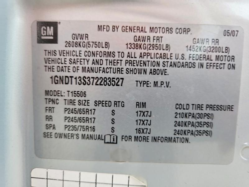 Aukcja sprzedaży 2007 Chevrolet Trailblazer, vin: 1GNDT13S372283527, numer aukcji: 67201426