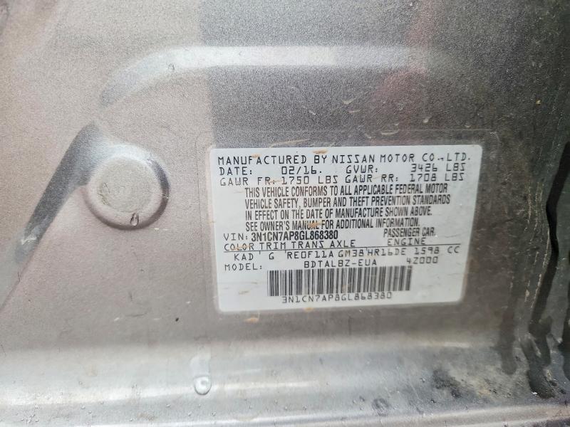 Продажа на аукционе авто 2016 Nissan Versa, vin: 3N1CN7AP8GL868380, номер лота: 70357796