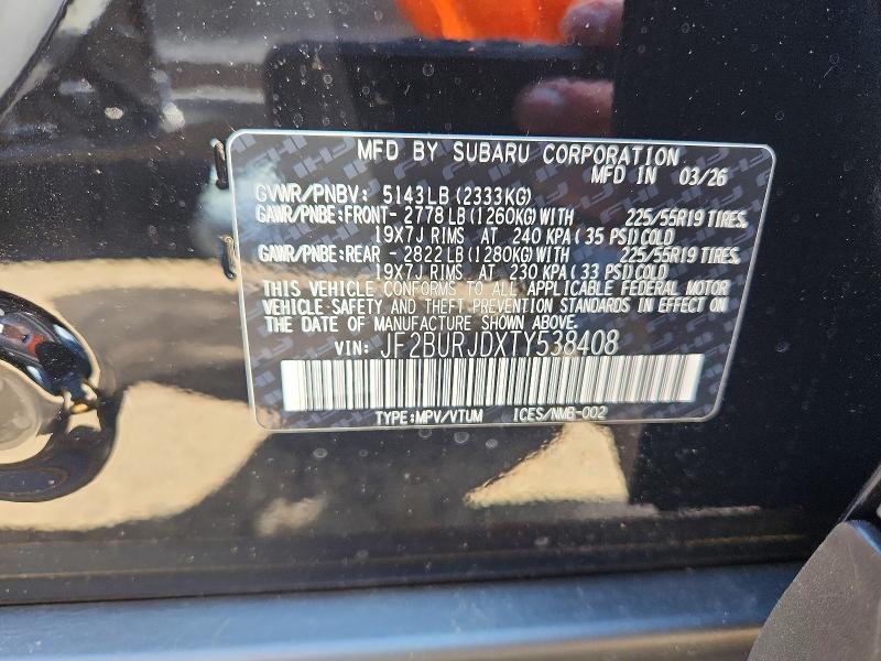 67057986 :رقم المزاد ، JF2BURJDXTY538408 vin ، 2026 Subaru Outback مزاد بيع