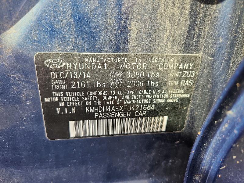 Продаж на аукціоні авто 2015 Hyundai Elantra, vin: KMHDH4AEXFU421684, номер лоту: 70442176