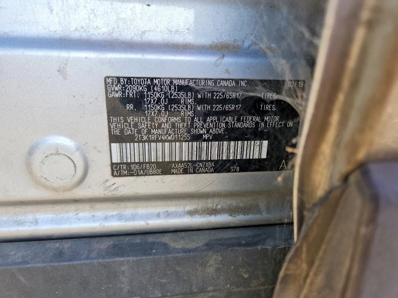 Aukcja sprzedaży 2019 Toyota Rav4, vin: 2T3K1RFV4KW011255, numer aukcji: 68844566