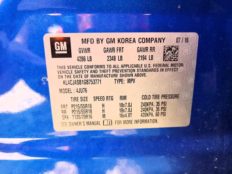 66952116 :رقم المزاد ، KL4CJASB1GB753771 vin ، 2016 Buick Encore مزاد بيع