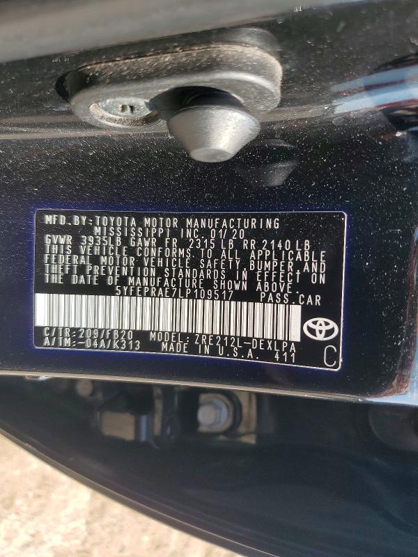 Продажа на аукционе авто 2020 Toyota Corolla, vin: 5YFEPRAE7LP109517, номер лота: 67434386
