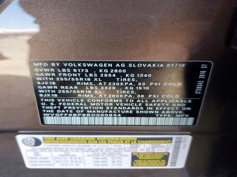 Auction sale of the 2011 Volkswagen Touareg, vin: WVGFF9BP8BD000634, lot number: 69319026