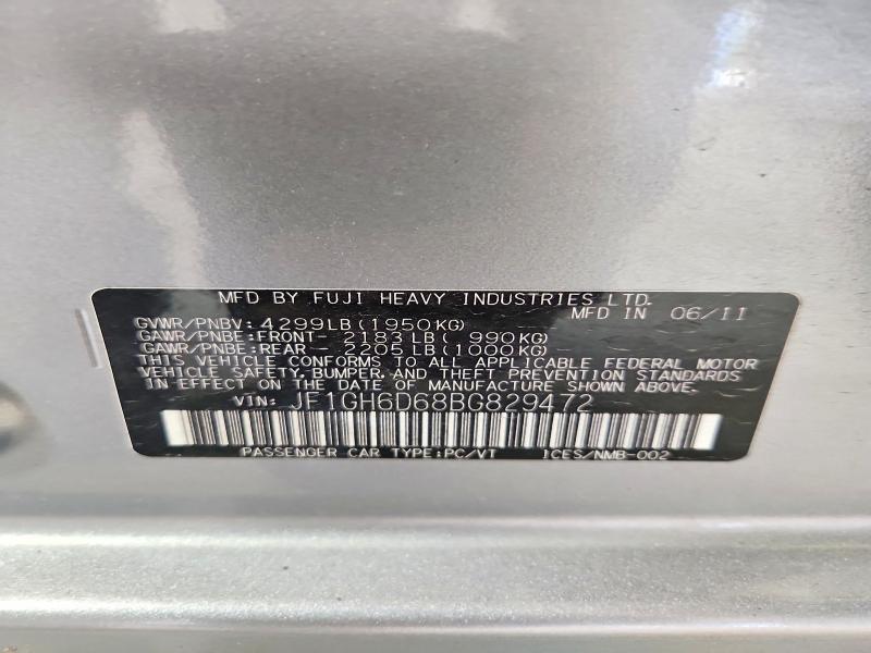 2011 Subaru Impreza მანქანა იყიდება აუქციონზე, vin: JF1GH6D68BG829472, აუქციონის ნომერი: 70667086