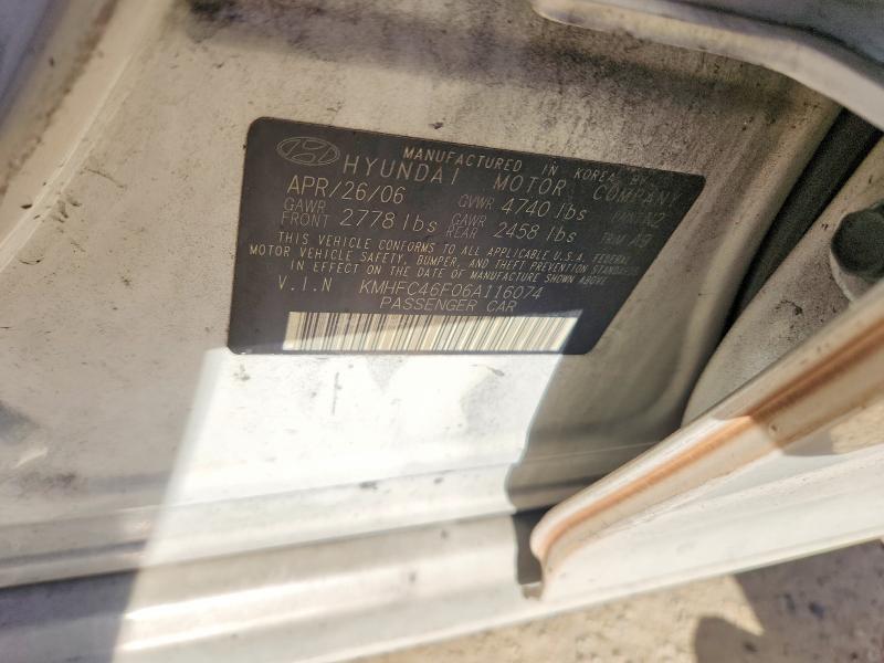 2006 Hyundai Azera მანქანა იყიდება აუქციონზე, vin: KMHFC46F06A116074, აუქციონის ნომერი: 68500816