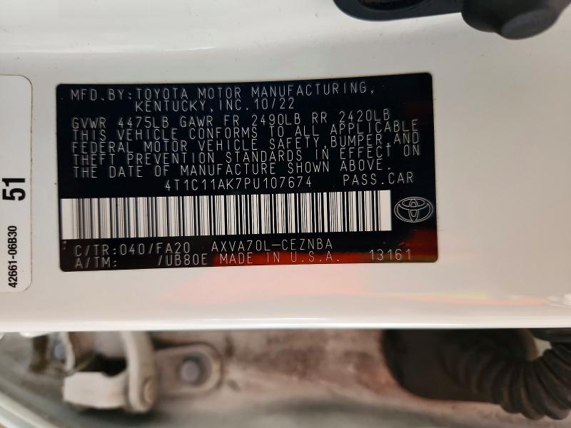 2023 Toyota Camry მანქანა იყიდება აუქციონზე, vin: 4T1C11AK7PU107674, აუქციონის ნომერი: 71107086
