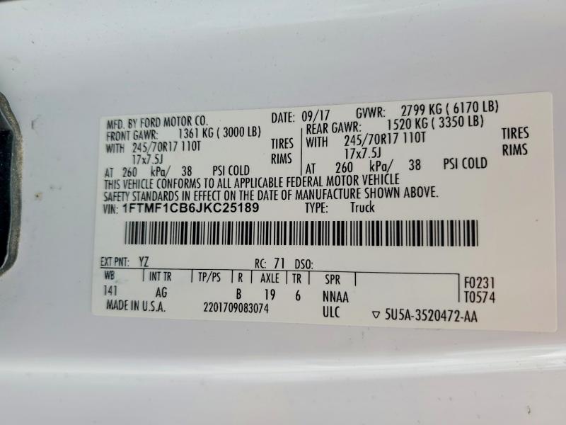 2018 Ford F150 მანქანა იყიდება აუქციონზე, vin: 1FTMF1CB6JKC25189, აუქციონის ნომერი: 68615976