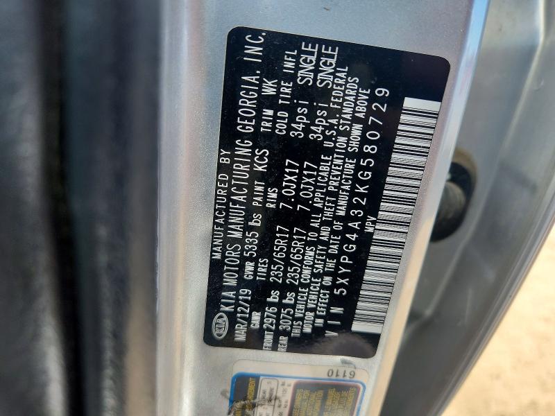 Aukcja sprzedaży 2019 Kia Sorento, vin: 5XYPG4A32KG580729, numer aukcji: 68220806