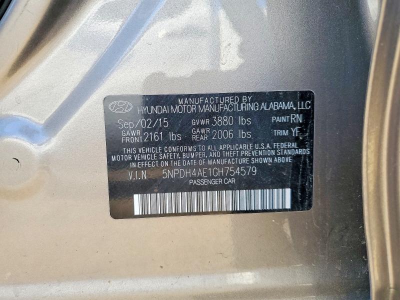 2016 Hyundai Elantra მანქანა იყიდება აუქციონზე, vin: 5NPDH4AE1GH754579, აუქციონის ნომერი: 68013856