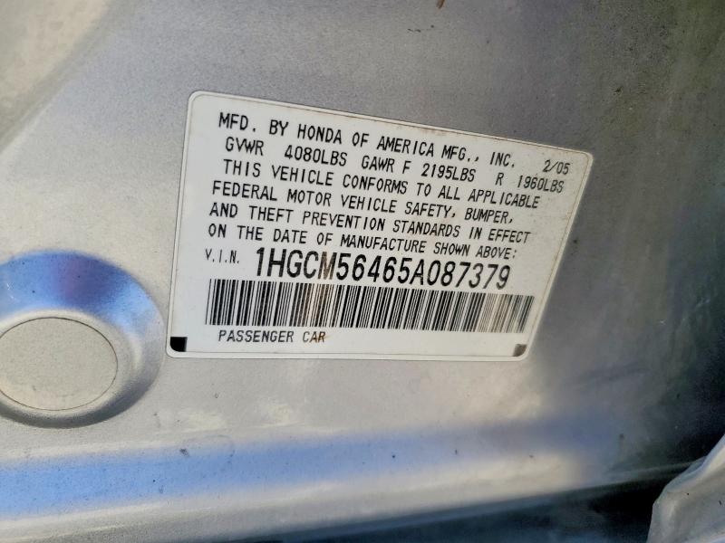 2005 Honda Accord მანქანა იყიდება აუქციონზე, vin: 1HGCM56465A087379, აუქციონის ნომერი: 69820826