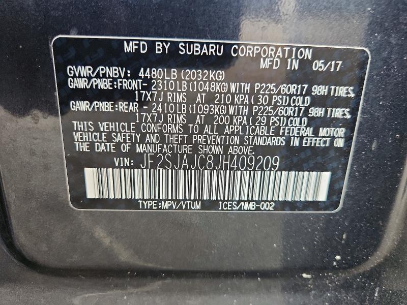 Aukcja sprzedaży 2018 Subaru Forester, vin: JF2SJAJC8JH409209, numer aukcji: 68992606
