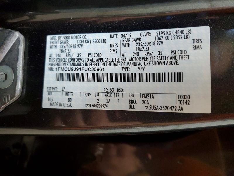 Продаж на аукціоні авто 2015 Ford Escape, vin: 1FMCU9J91FUC35961, номер лоту: 69774756