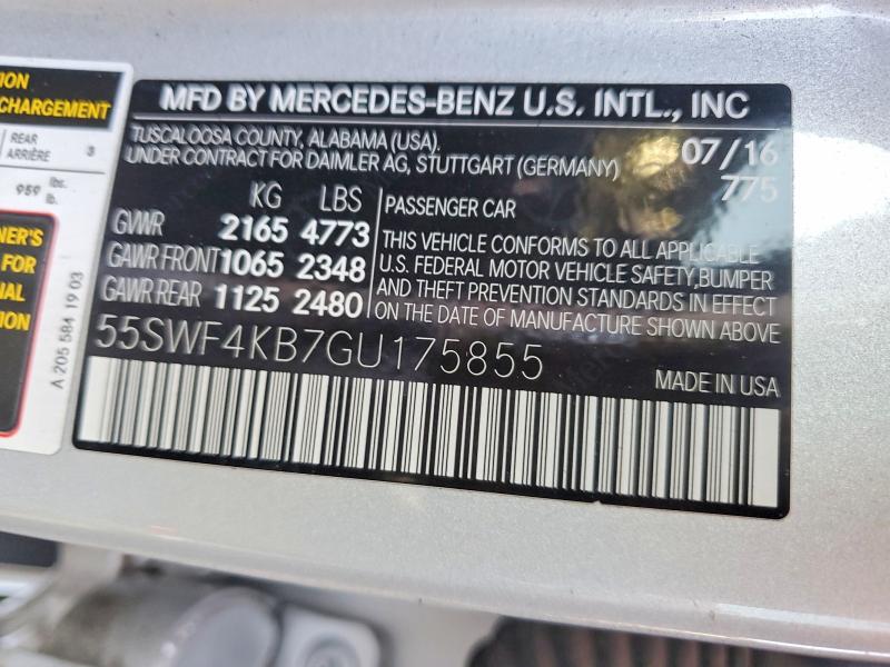 Продаж на аукціоні авто 2016 Mercedes-benz C, vin: 55SWF4KB7GU175855, номер лоту: 68495136