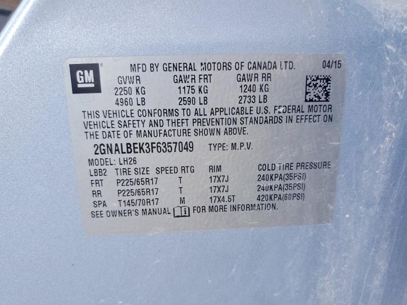 Aukcja sprzedaży 2015 Chevrolet Equinox, vin: 2GNALBEK3F6357049, numer aukcji: 66828616