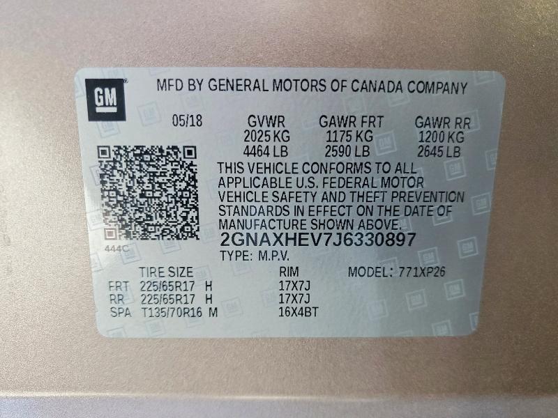 69354436 :رقم المزاد ، 2GNAXHEV7J6330897 vin ، 2018 Chevrolet Equinox مزاد بيع