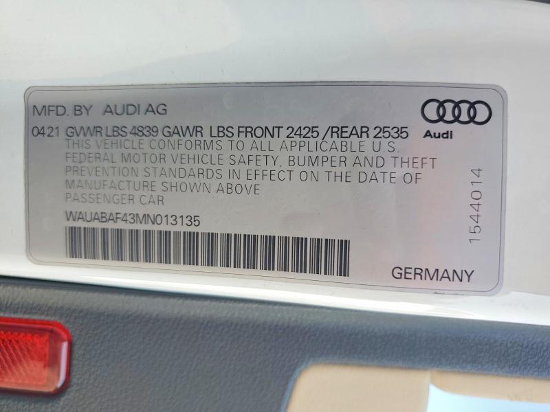 Aukcja sprzedaży 2021 Audi A4, vin: WAUABAF43MN013135, numer aukcji: 68614616