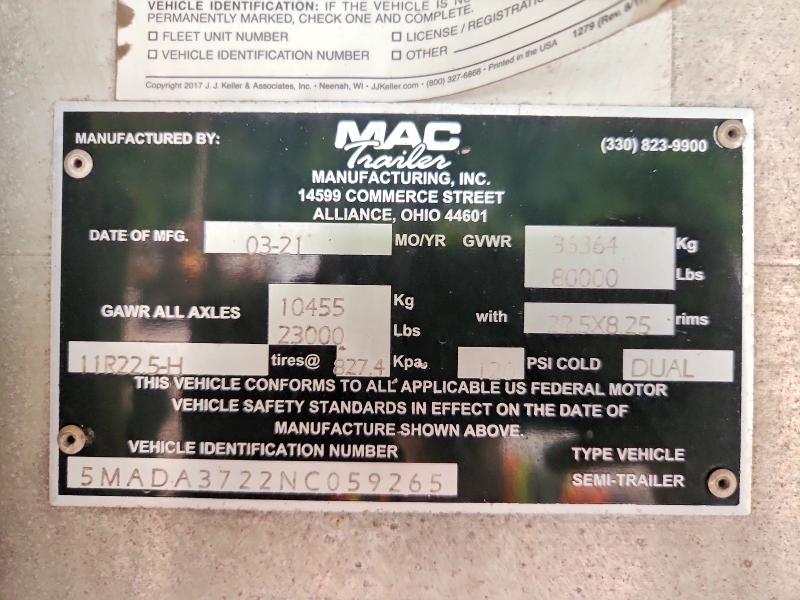 2022 Mac Trailer მანქანა იყიდება აუქციონზე, vin: 5MADA3722NC059265, აუქციონის ნომერი: 69532906