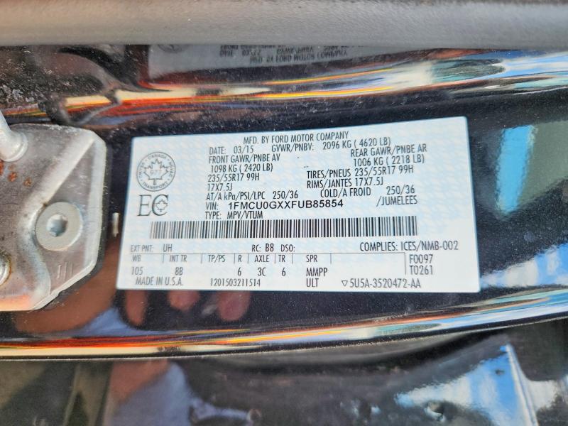 Aukcja sprzedaży 2015 Ford Escape, vin: 1FMCU0GXXFUB85854        , numer aukcji: 69137126