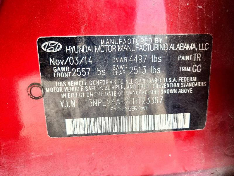 2015 Hyundai Sonata მანქანა იყიდება აუქციონზე, vin: 5NPE24AF2FH123367, აუქციონის ნომერი: 70620036