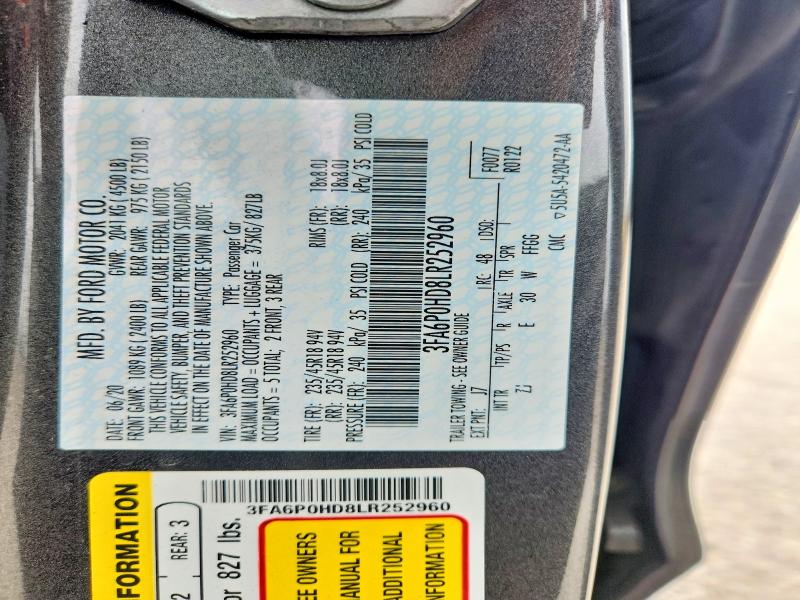 Продажа на аукционе авто 2020 Ford Fusion, vin: 3FA6P0HD8LR252960, номер лота: 69750326