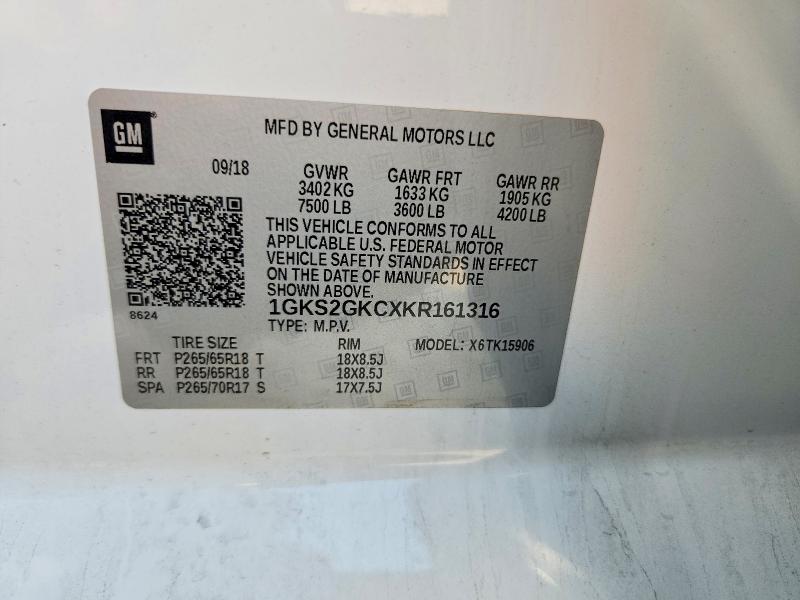 Продаж на аукціоні авто 2019 Gmc Yukon Xl, vin: 1GKS2GKCXKR161316, номер лоту: 67323536