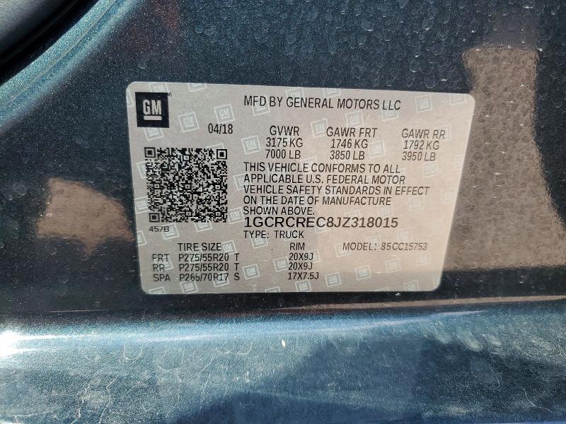Продажа на аукционе авто 2018 Chevrolet Silverado, vin: 1GCRCREC8JZ318015, номер лота: 70093016