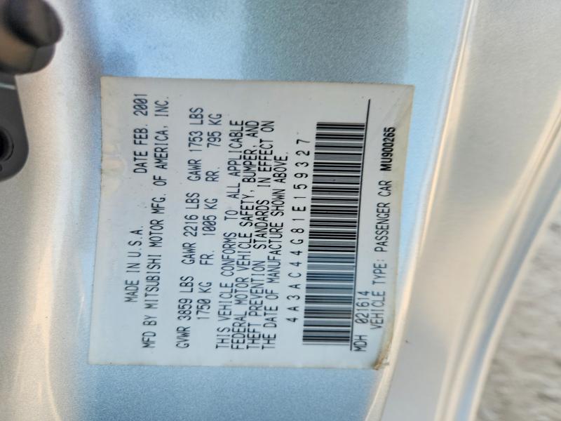 Aukcja sprzedaży 2001 Mitsubishi Eclipse, vin: 4A3AC44G81E159327, numer aukcji: 67426326