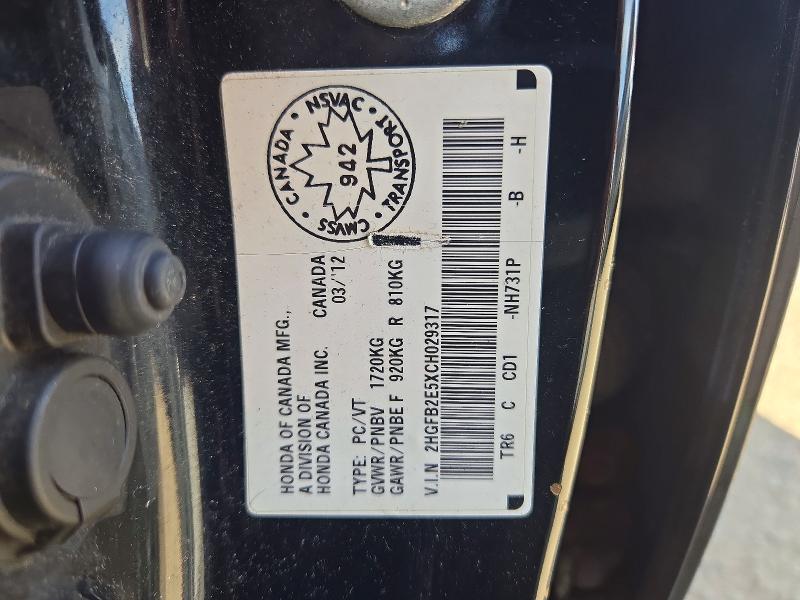 Aukcja sprzedaży 2012 Honda Civic, vin: 2HGFB2E5XCH029317, numer aukcji: 70504836