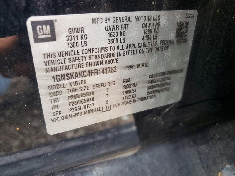 2015 Chevrolet Tahoe მანქანა იყიდება აუქციონზე, vin: 1GNSKAKC4FR141763, აუქციონის ნომერი: 69327436