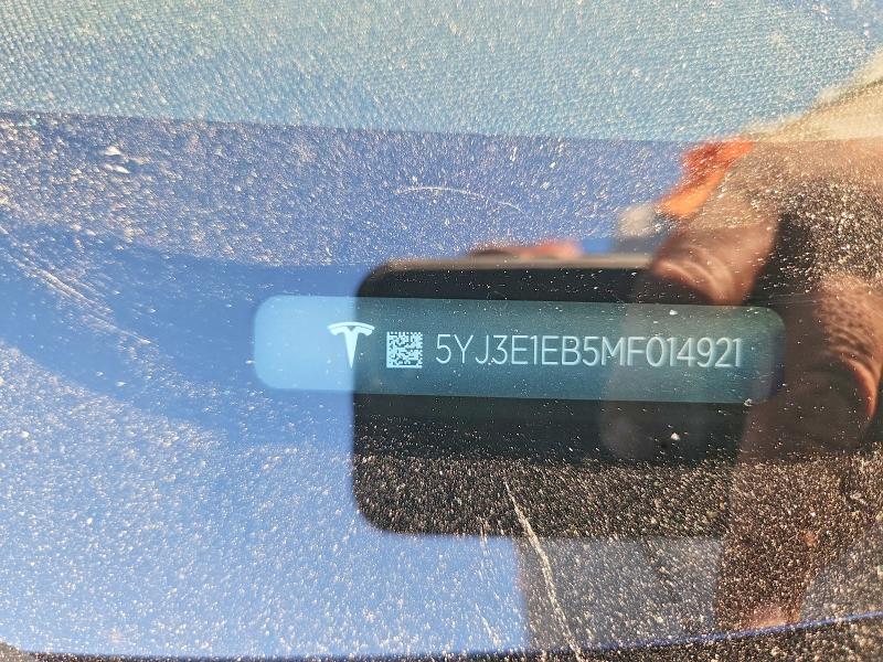 2021 Tesla Model 3 მანქანა იყიდება აუქციონზე, vin: 5YJ3E1EB5MF014921, აუქციონის ნომერი: 67655486