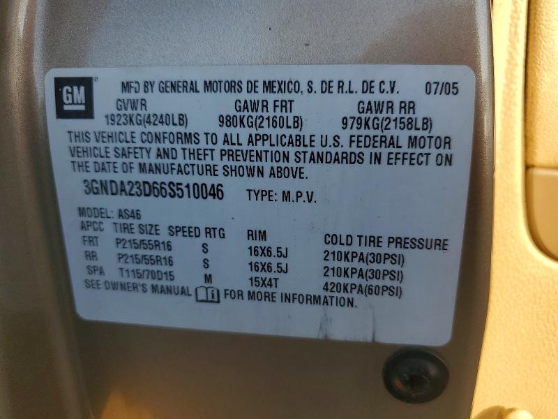 2006 Chevrolet Hhr მანქანა იყიდება აუქციონზე, vin: 3GNDA23D66S510046, აუქციონის ნომერი: 68931976