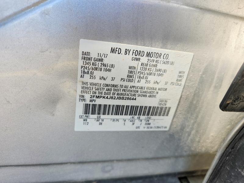2018 Ford Edge მანქანა იყიდება აუქციონზე, vin: 2FMPK4J82JBB28644, აუქციონის ნომერი: 68214736