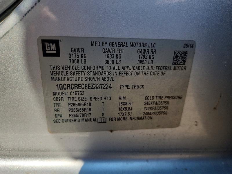67837266 :رقم المزاد ، 1GCRCREC8EZ337234 vin ، 2014 Chevrolet Silverado مزاد بيع