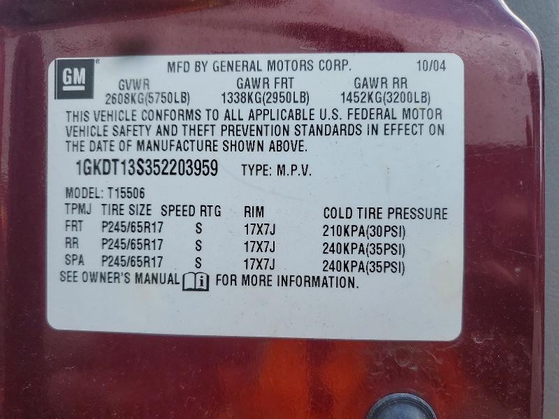 68603256 :رقم المزاد ، 1GKDT13S352203959 vin ، 2005 Gmc Envoy مزاد بيع