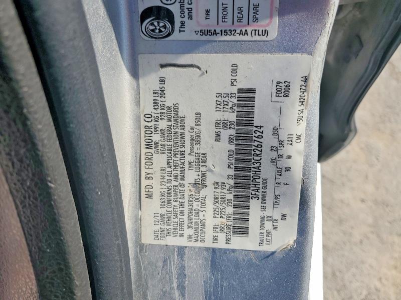Продаж на аукціоні авто 2012 Ford Fusion, vin: 3FAHP0HA3CR267624, номер лоту: 68345836